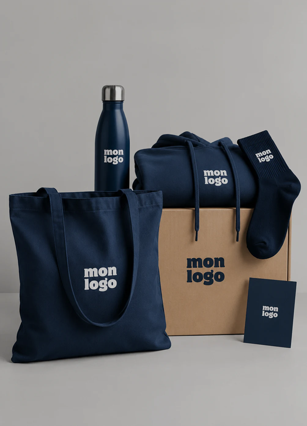 Coffret cadeau sur-mesure : tote bag, gourde, sweat, chaussettes et carnet personnalisés